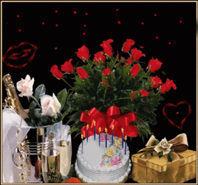 Gif animé joyeux anniversaire bouquet de roses rouges